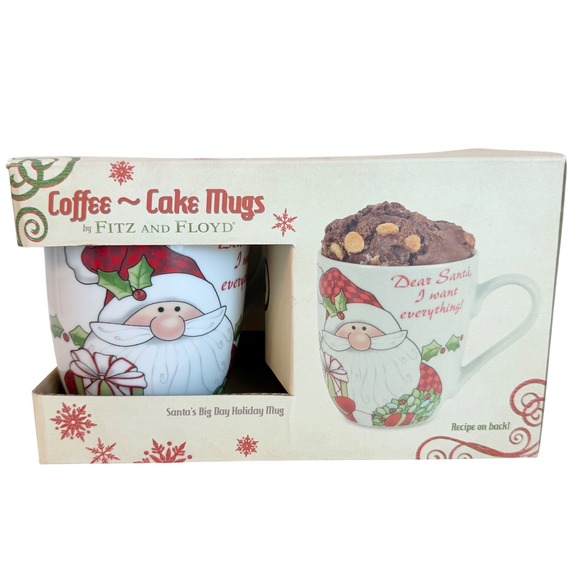 Fitz and Floyd Other - Fitz and Floyd Coffee Cake Mugs Set of 2 Santa‎ White NEW Holiday 29-873